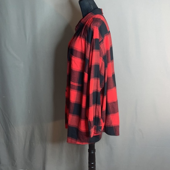 3X Women's Flannel Shirt Plaid Red Long Sleeve - Picture 8 of 9